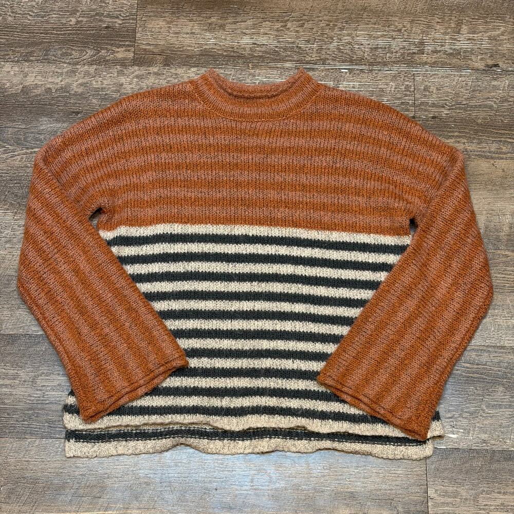 Rip Curl Colorblock Striped Knit Sweater Mock Neck Rust Black Womens Small